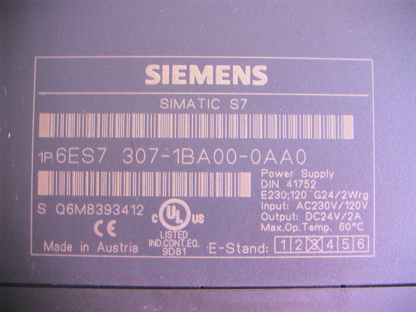 SIEMENS PS307 SIMATIC S7 6ES7 307 1BA00 0AA0