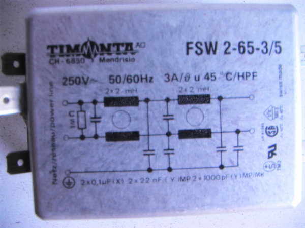 Timonta FSW 2-65-3/5 Power Line Filter 250V 50/60 Hz