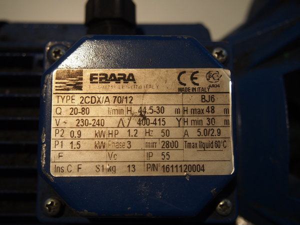 Pompe  EBARA Type 2CDX/A 70/12  BJ6 220/380 triphasé